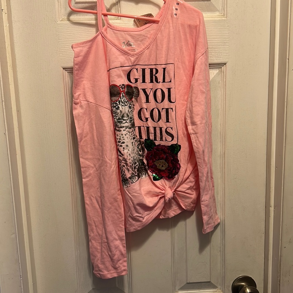 Justice pink off the shoulder long sleeve shirt